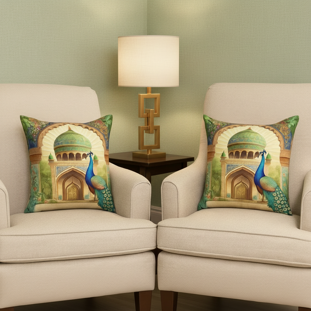 Pack of 2 Cushion Covers of Digital Printed Mughal Garden (Without Filling)