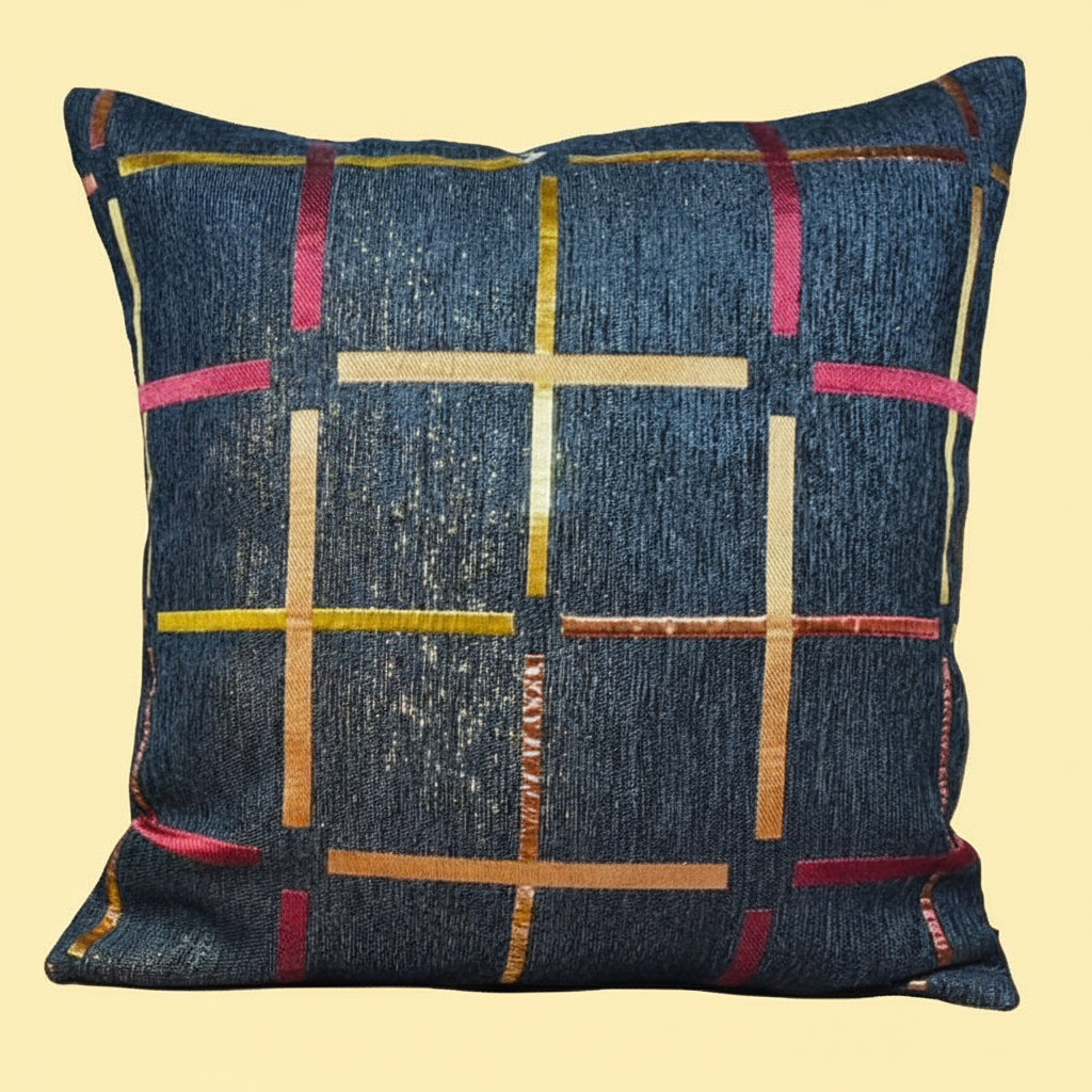 Pack of 2 Cushion Covers of Black Velvet Check Design (Without Filling)