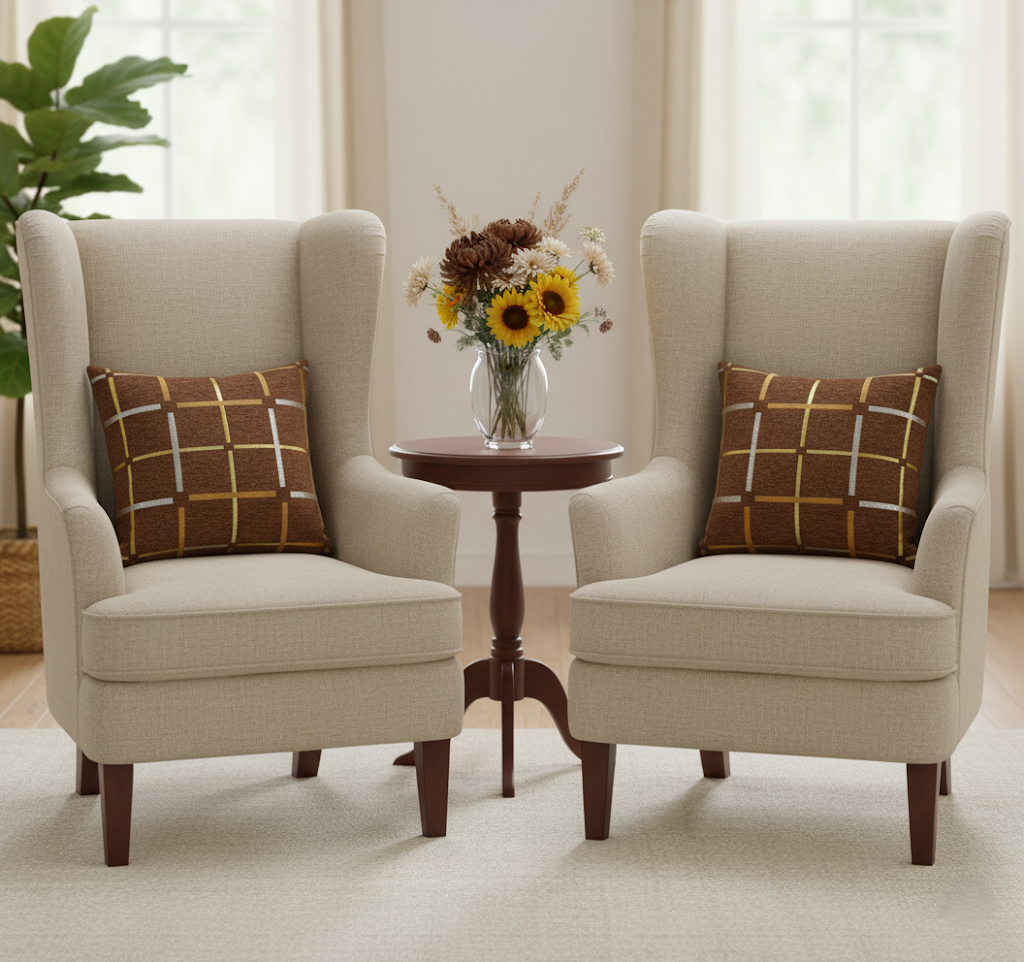 Pack of 2 Cushion Covers of Brown Velvet Check Design (Without Filling)