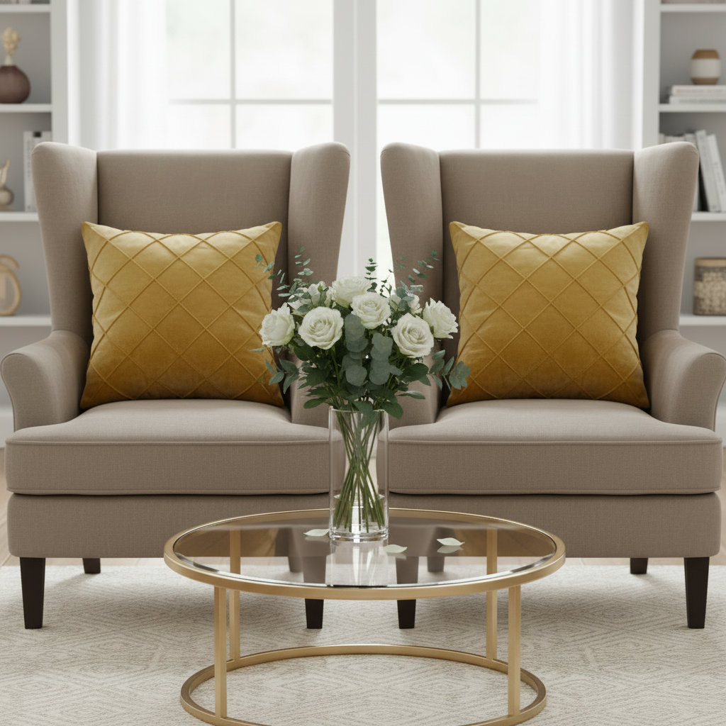 Pack of 2 Velvet Decorative Diamond Pleated Cushion Covers – Golden (Without Filling)
