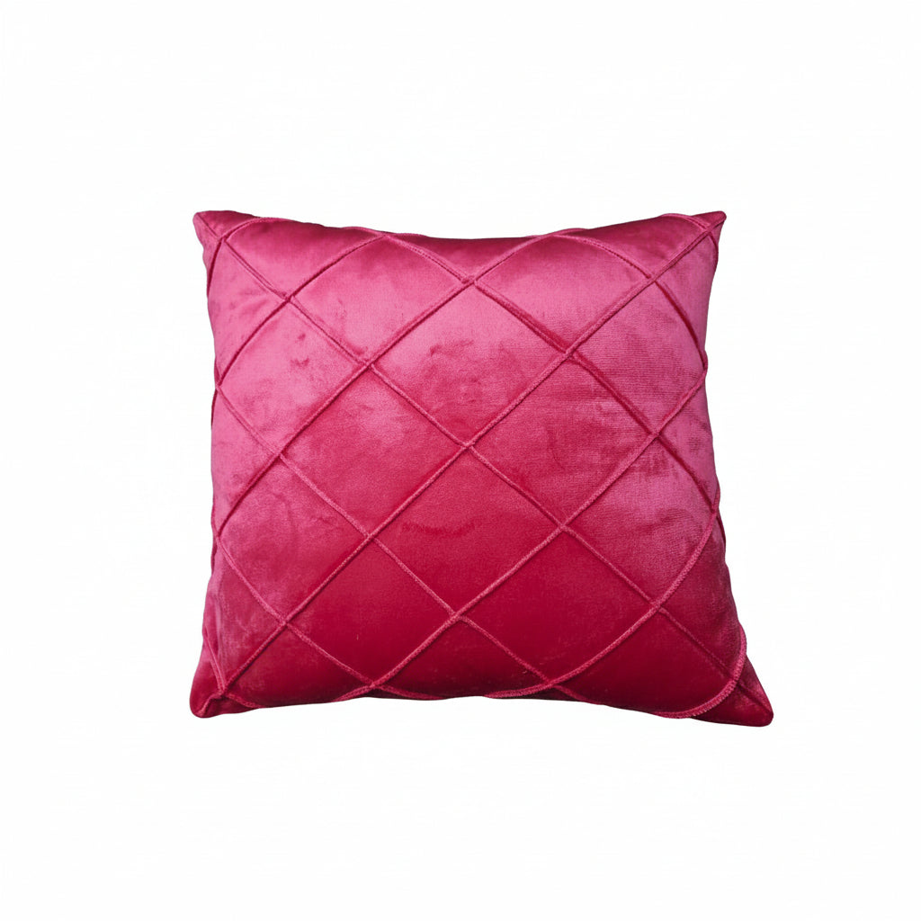 Pack of 2 Velvet Decorative Diamond Pleated Cushion Covers – Maroon (Without Filling)