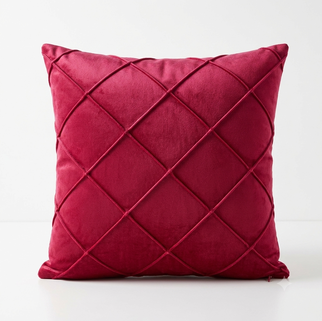 Pack of 2 Velvet Decorative Diamond Pleated Cushions – Maroon (With Fillings)