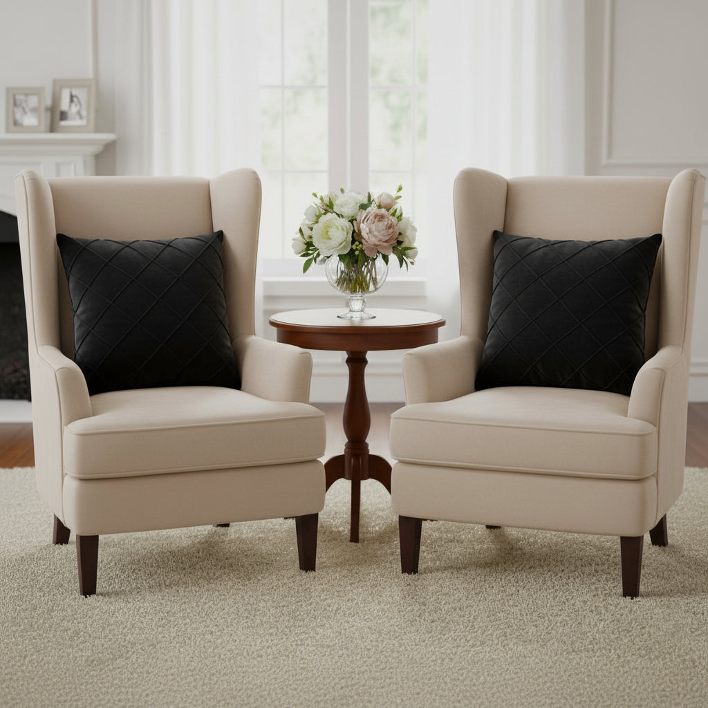 Pack of 2 Velvet Decorative Diamond Pleated Cushion Covers – Black (Without Filling)