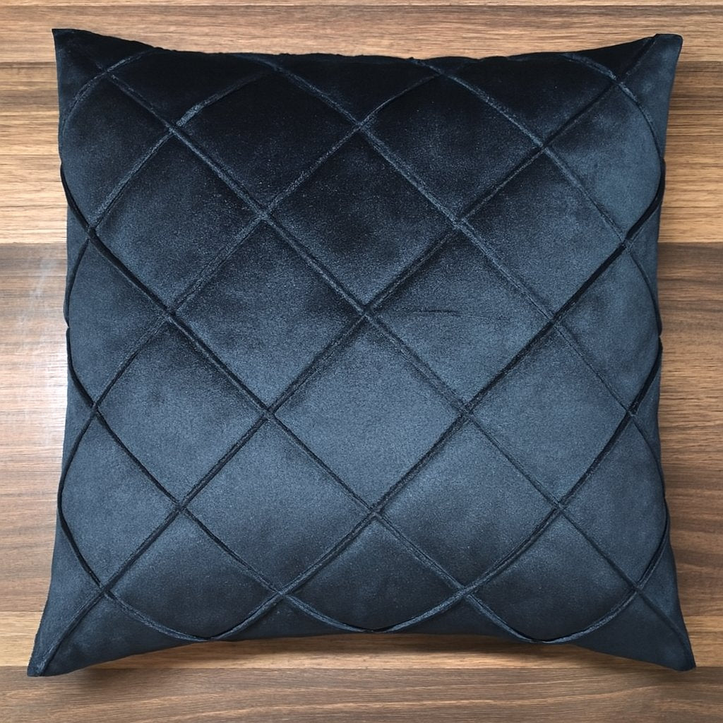 Pack of 2 Velvet Decorative Diamond Pleated Cushion Covers – Black (Without Filling)