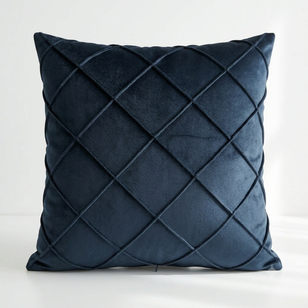 Pack of 2 Velvet Decorative Diamond Pleated Cushions – Black (With Fillings)