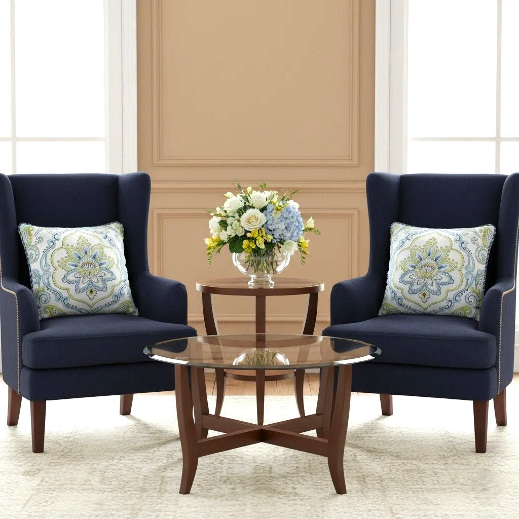 Pack of 2 Cushion Covers of Cotton Panama Printed Fabric embellished with Fancy Cord (Without Filling)
