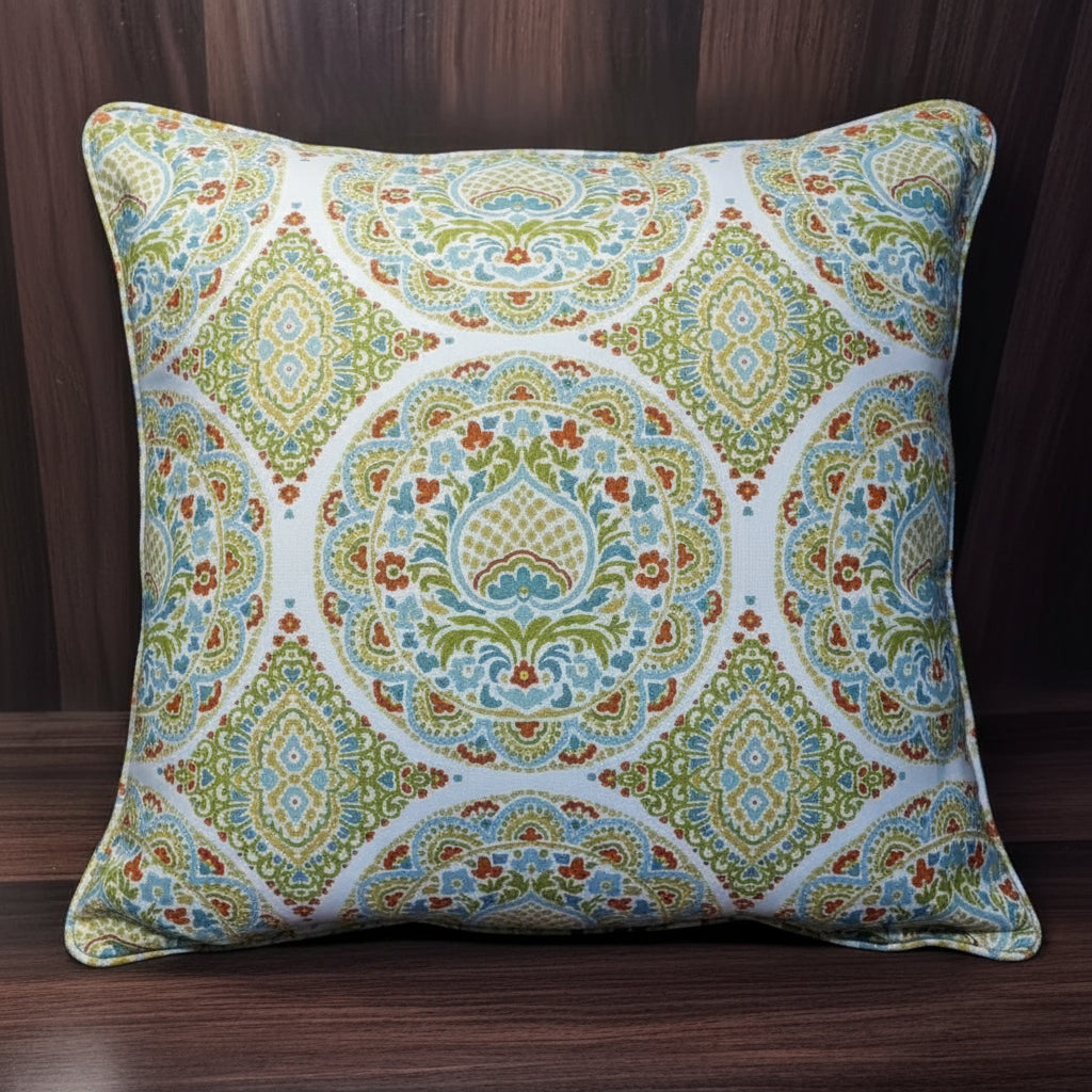 Pack of 2 Cord Piped Cushion Covers of Cotton Panama Printed Fabric (Without Filling)