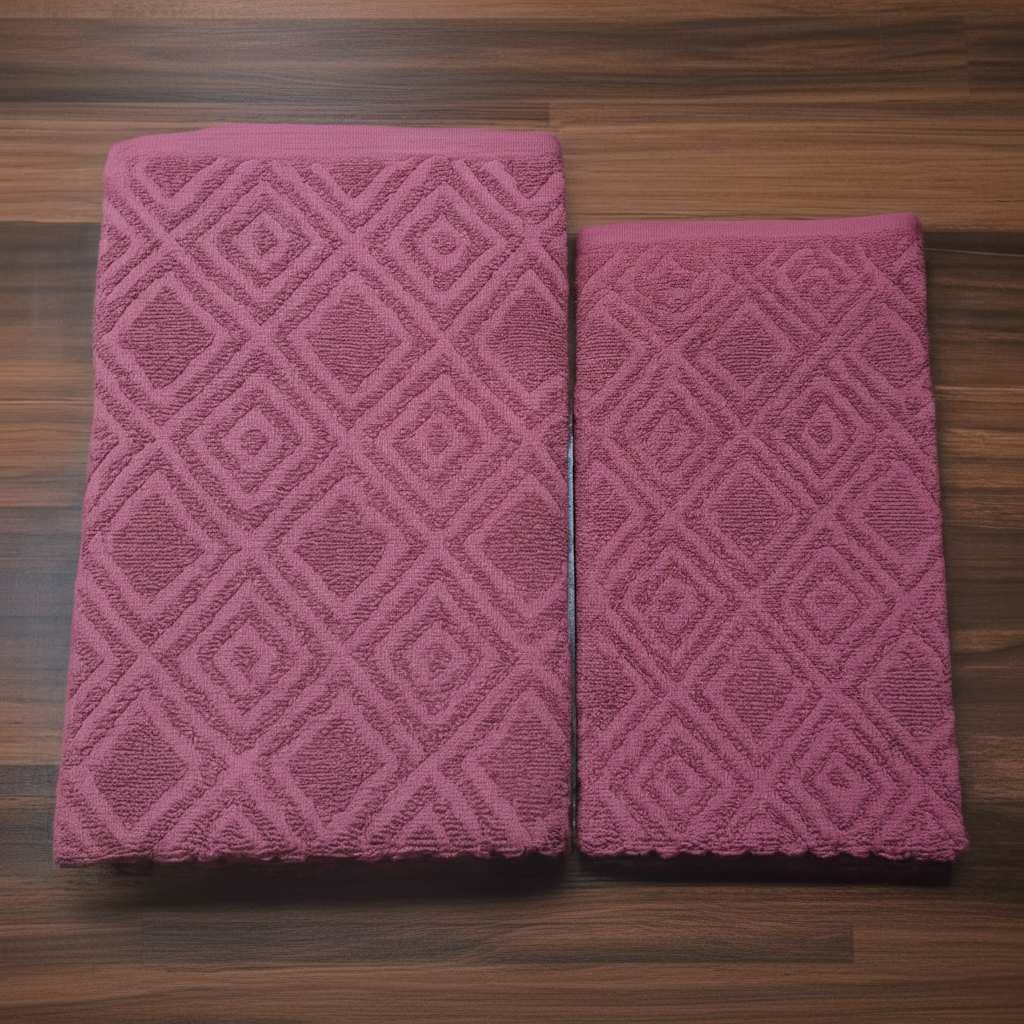2 Pcs Premium Quality Jacquard Towels Set (Tea Pink)