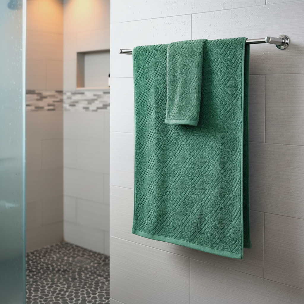 2 Pcs Premium Quality Jacquard Towels Set (Green)
