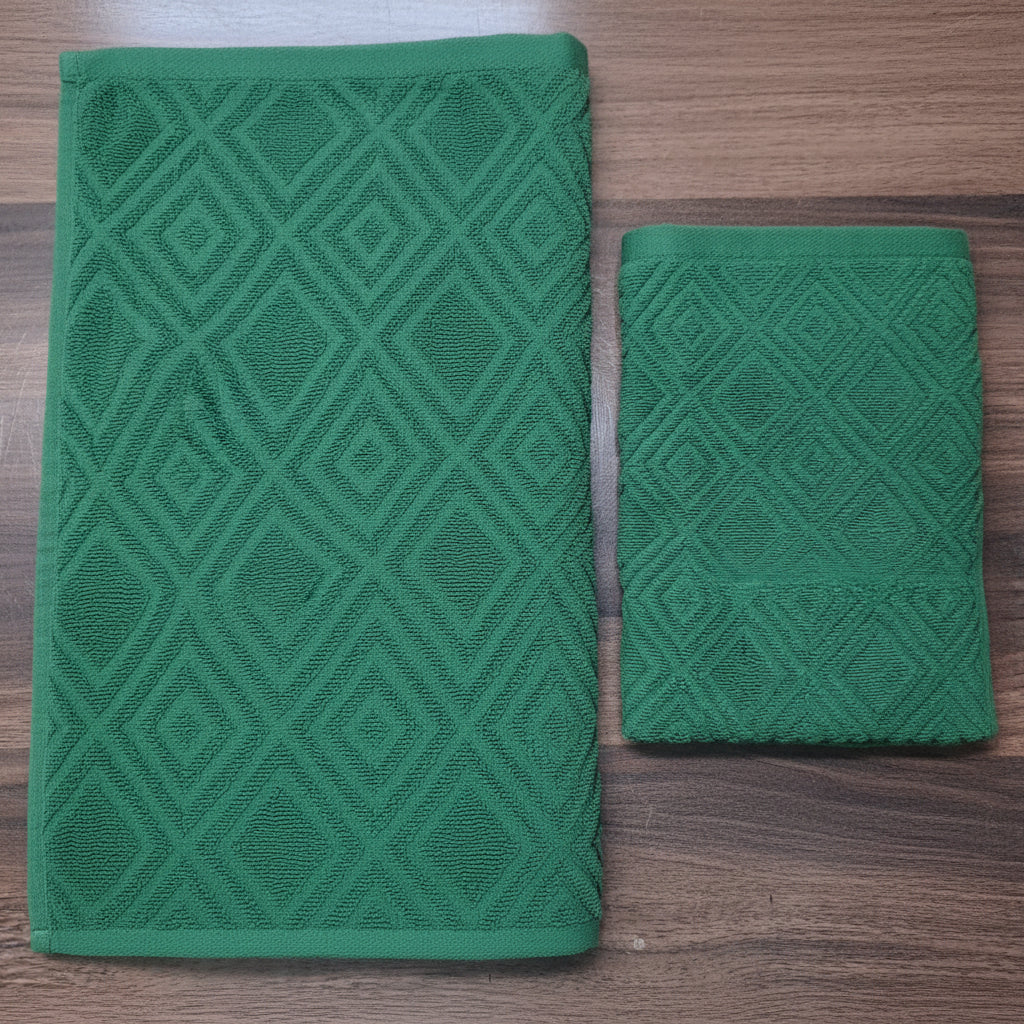 2 Pcs Premium Quality Jacquard Towels Set (Green)