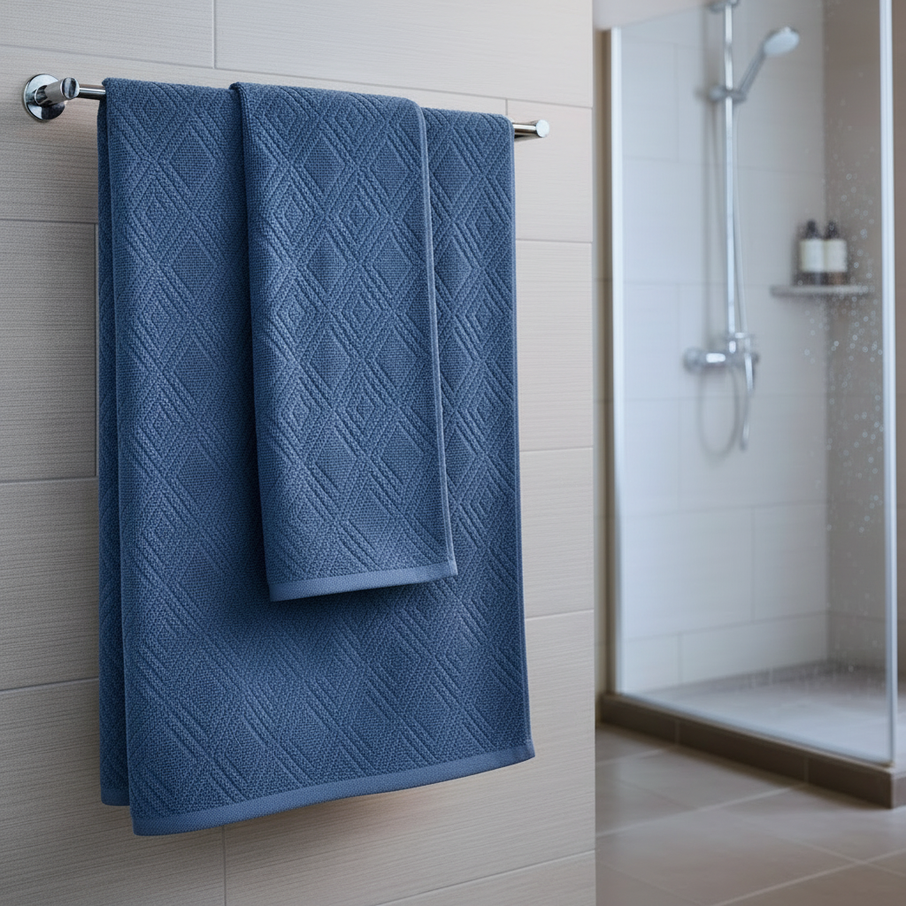 2 Pcs Premium Quality Jacquard Towels Set (Navy)
