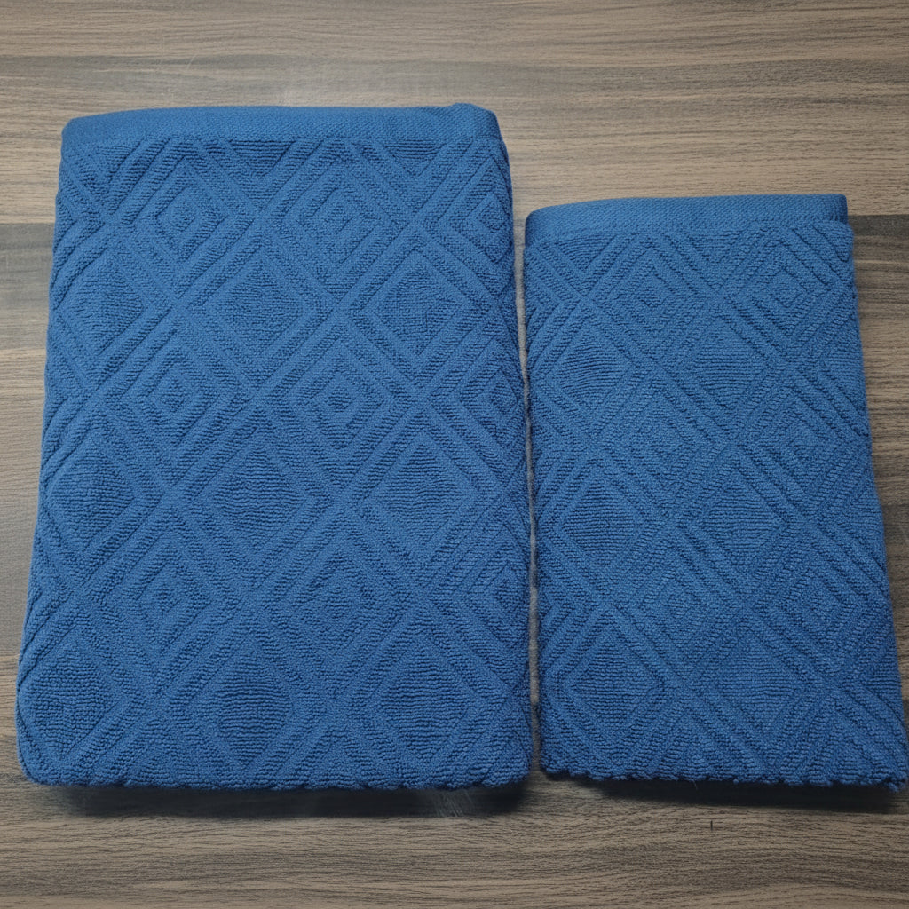 2 Pcs Premium Quality Jacquard Towels Set (Navy)