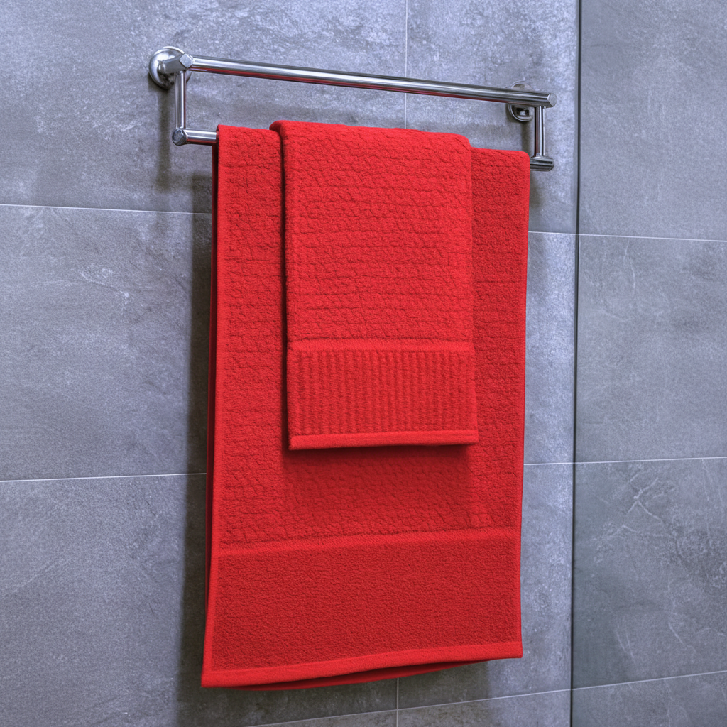 2 Pcs Premium Quality Velour Border Jacquard Towels Set (Red)