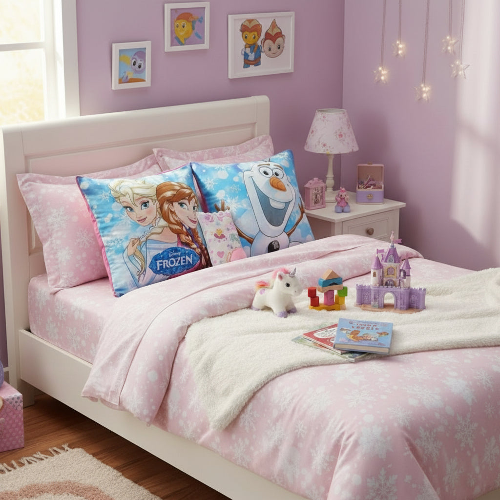 Pack of 2 Cushion Covers of “Frozen Characters” Cushion Covers embellished with flat Piping (without Filling)
