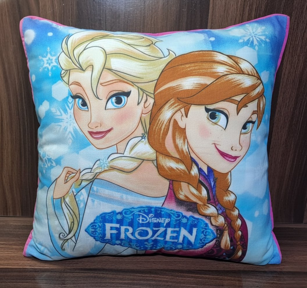 Pack of 2 Cushion Covers of “Frozen Characters” Cushion Covers embellished with flat Piping (without Filling)