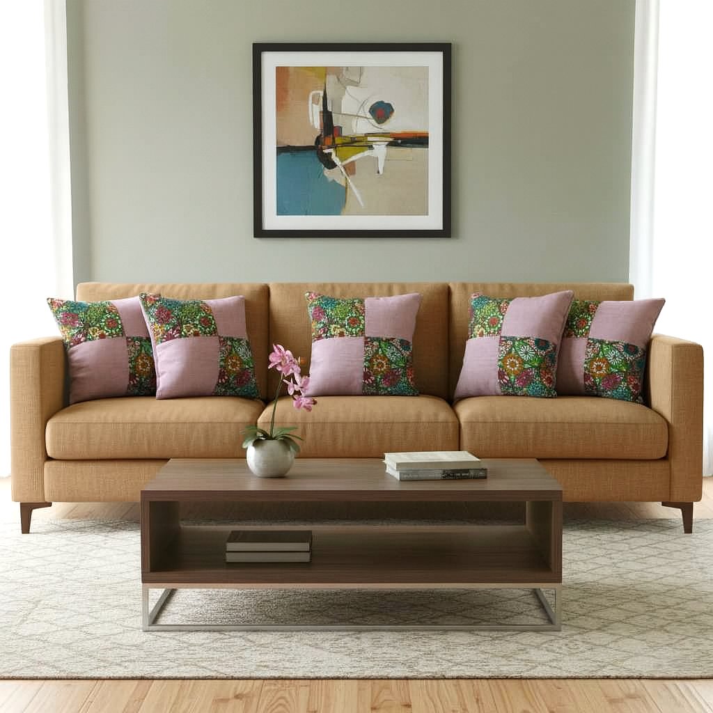 Pack of 5 Patchwork Cushion Covers of Cotton Printed Fabric (without Filling)