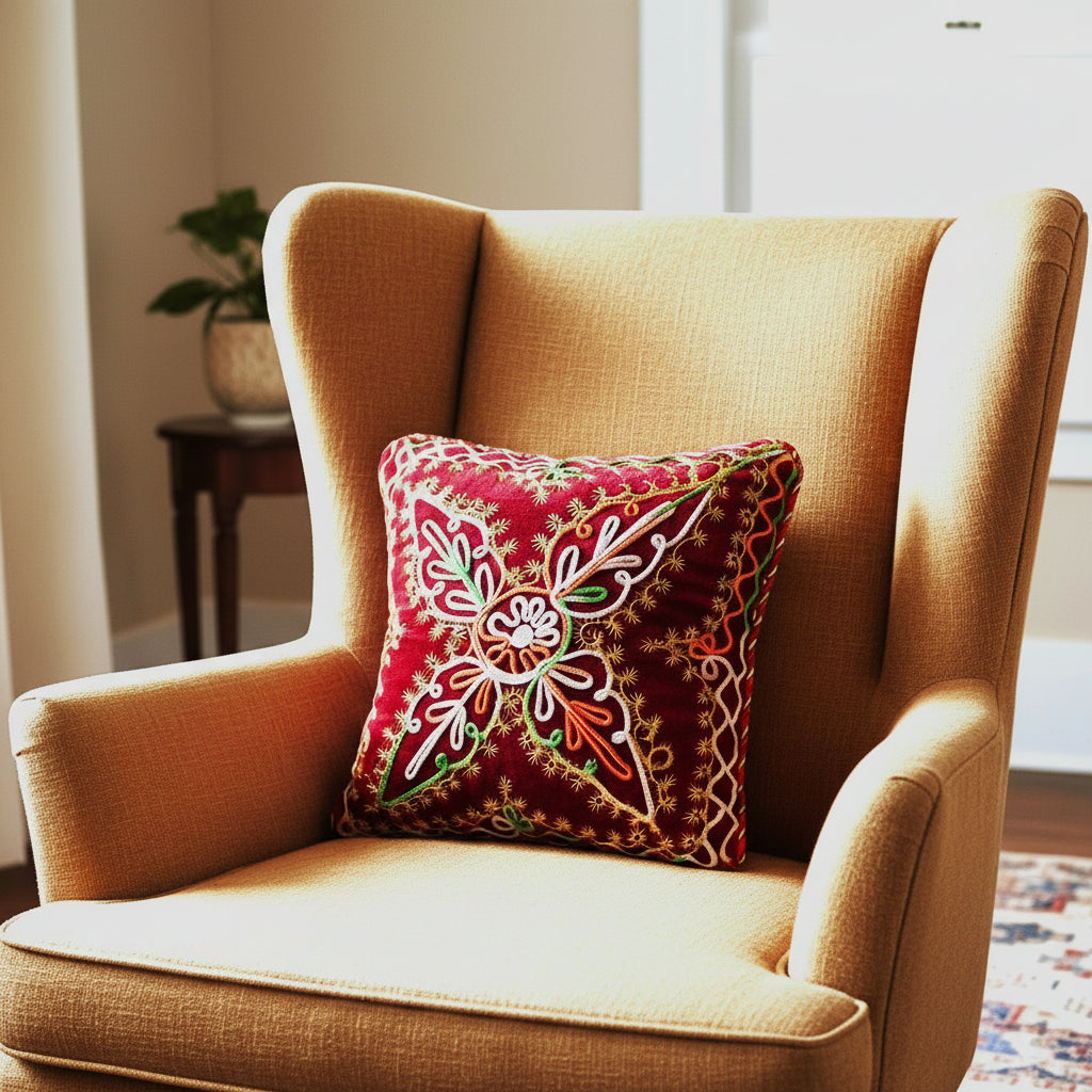 Pack of 5 Cushion Covers of Embroidered Jacquard Fabric embellished Fancy Cord (without Filling)