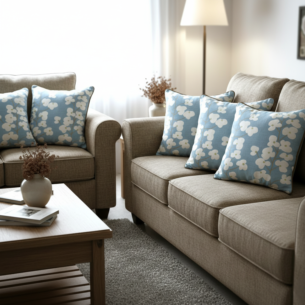 Pack of 5 Cushion Covers of Cotton Panama Printed Fabric embellished with Cord Piped (without Filling)
