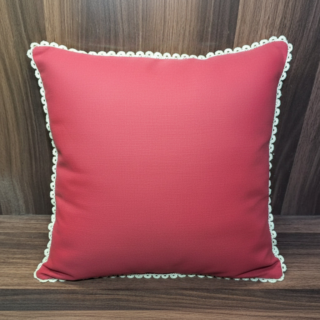 Pack of 2 Cushion Covers of Cotton Slub Dyed Fabric embellished Lace (without Filling)