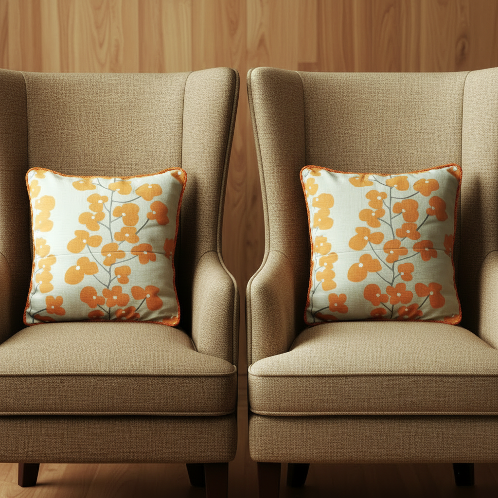 Pack of 2 Cushion Covers of Cotton Panama Printed Fabric embellished with Cord (without Filling)