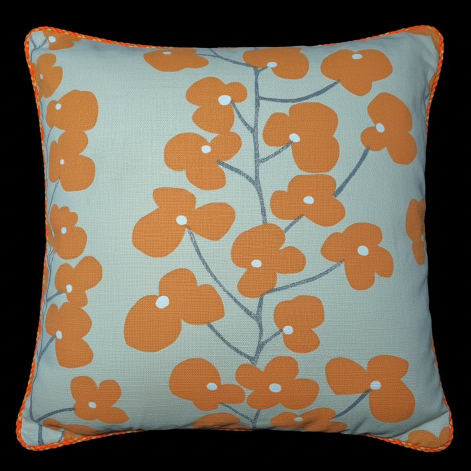 Pack of 2 Cushion Covers of Cotton Panama Printed Fabric embellished with Cord (without Filling)