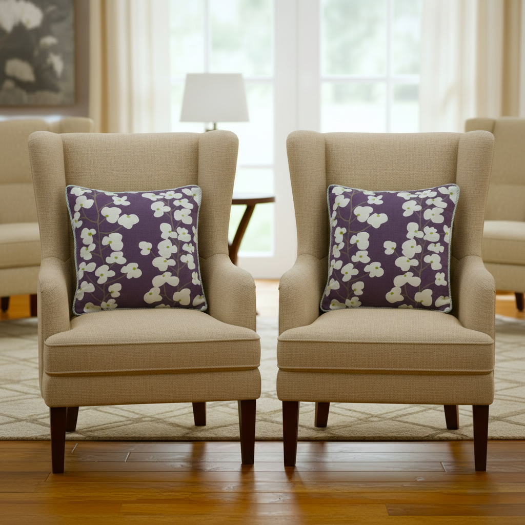 Pack of 2 Cushion Covers of Cotton Panama Printed Fabric embellished with Cord (without Filling)