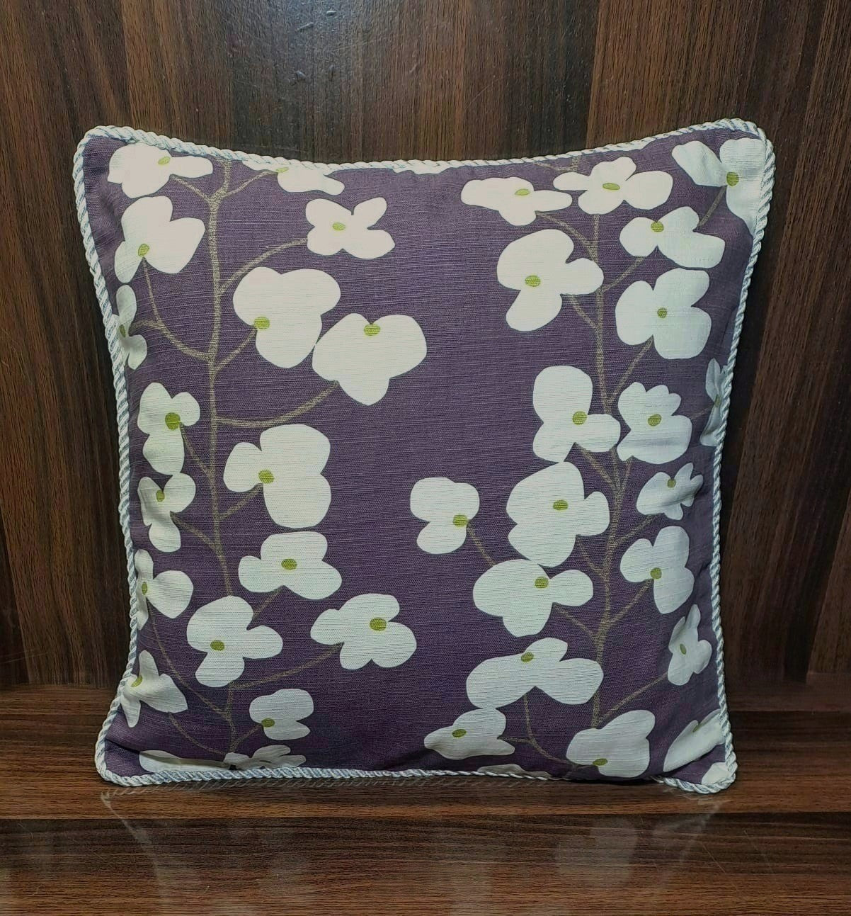 Pack of 2 Cushion Covers of Cotton Panama Printed Fabric embellished with Cord (without Filling)