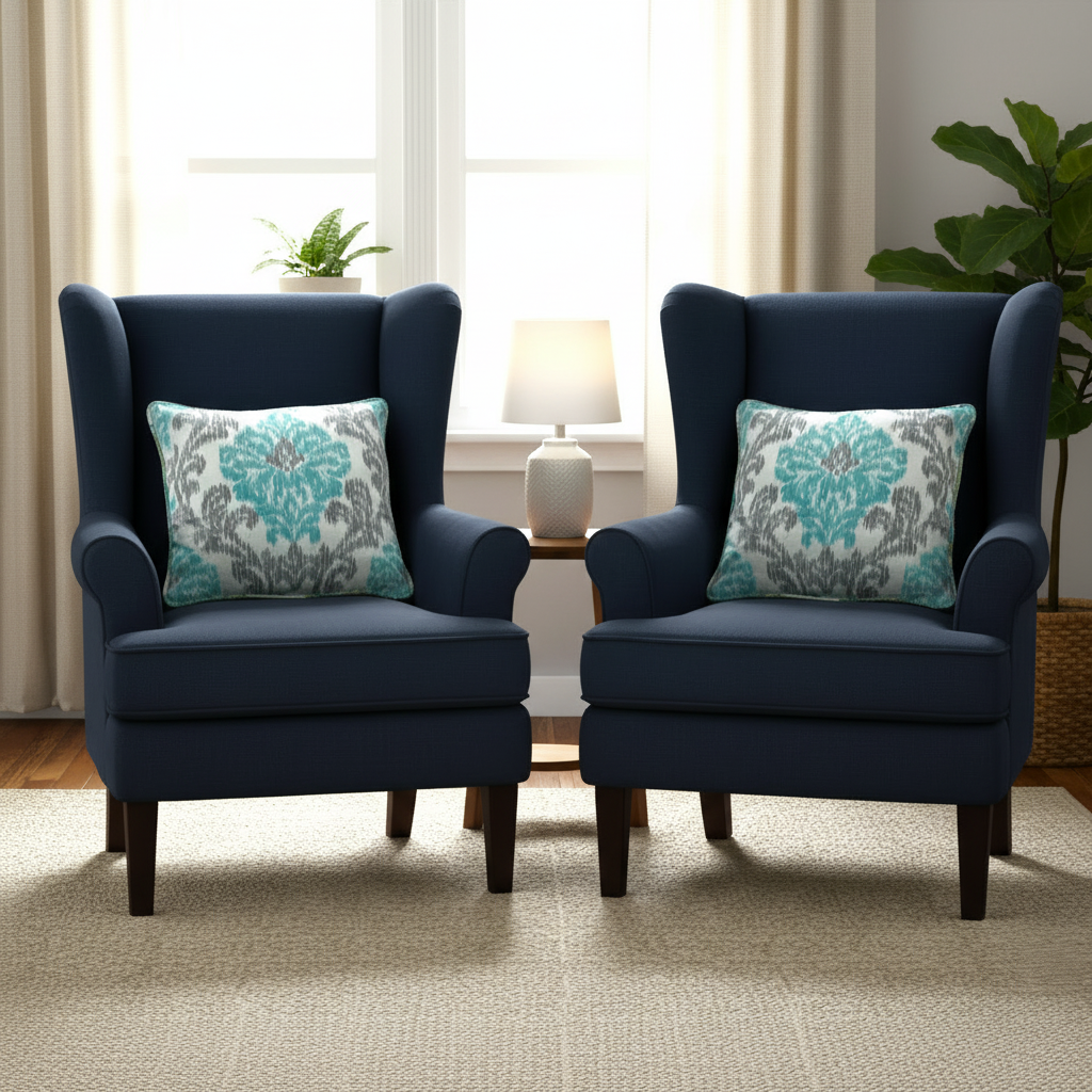 Pack of 2 Cord Piped Cushion Covers of Cotton Panama Printed Fabric (Without Filling)