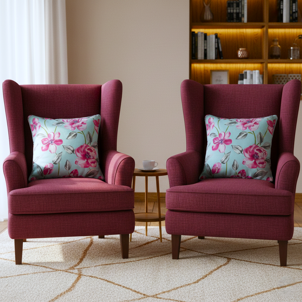 Pack of 2 Cord Piped Cushion Covers of Cotton Panama Printed Fabric (Without Filling)