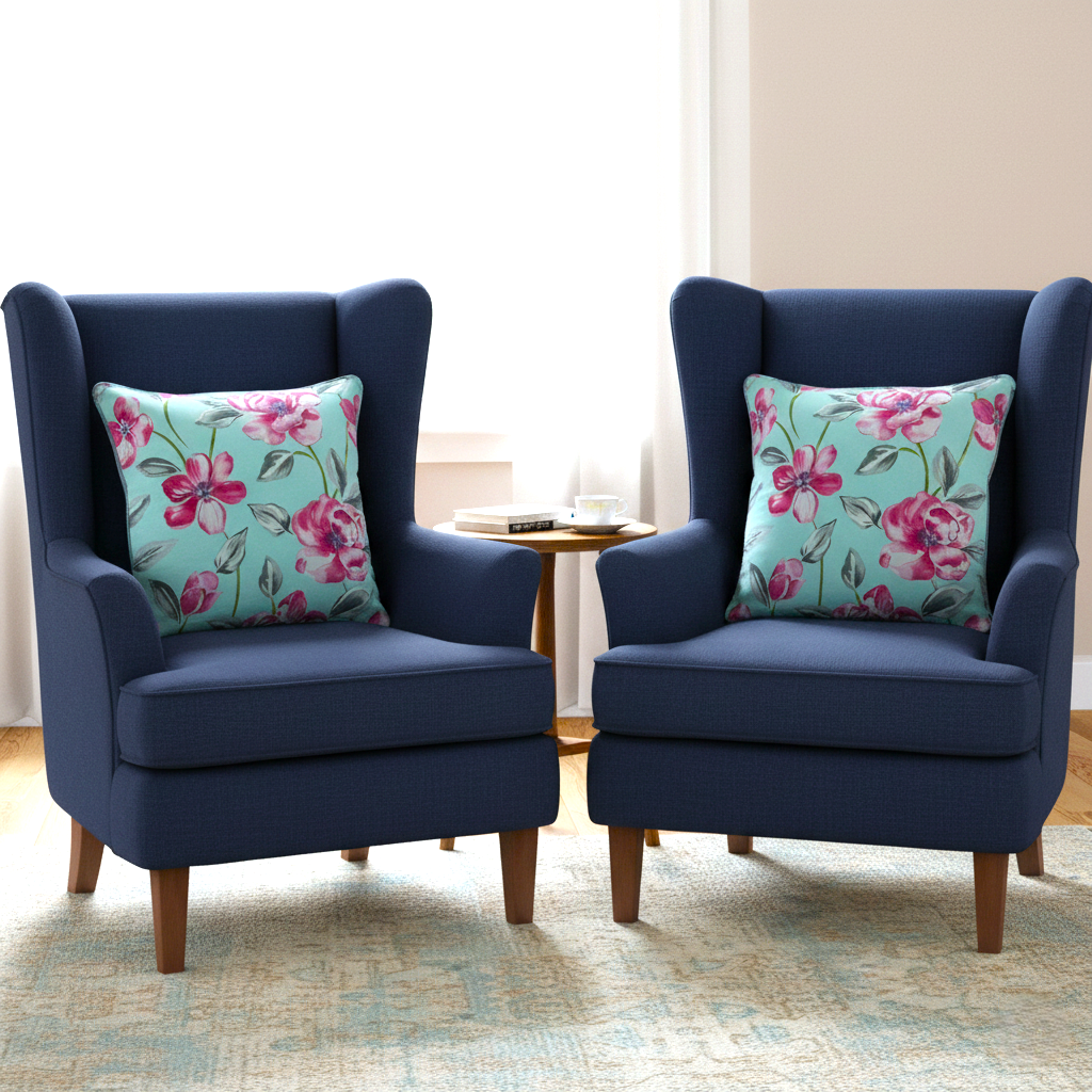 Pack of 2 Cord Piped Cushion Covers of Cotton Panama Printed Fabric (Without Filling)