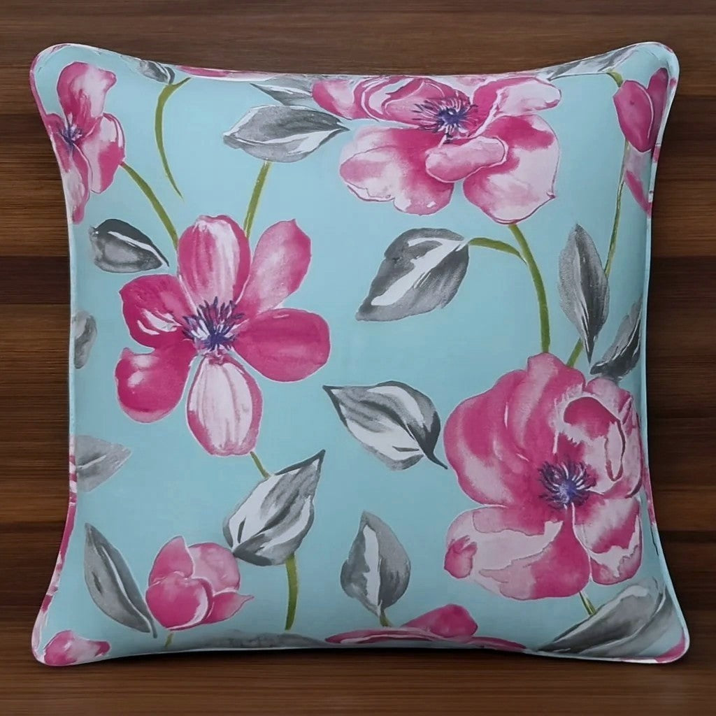 Pack of 2 Cord Piped Cushion Covers of Cotton Panama Printed Fabric (Without Filling)