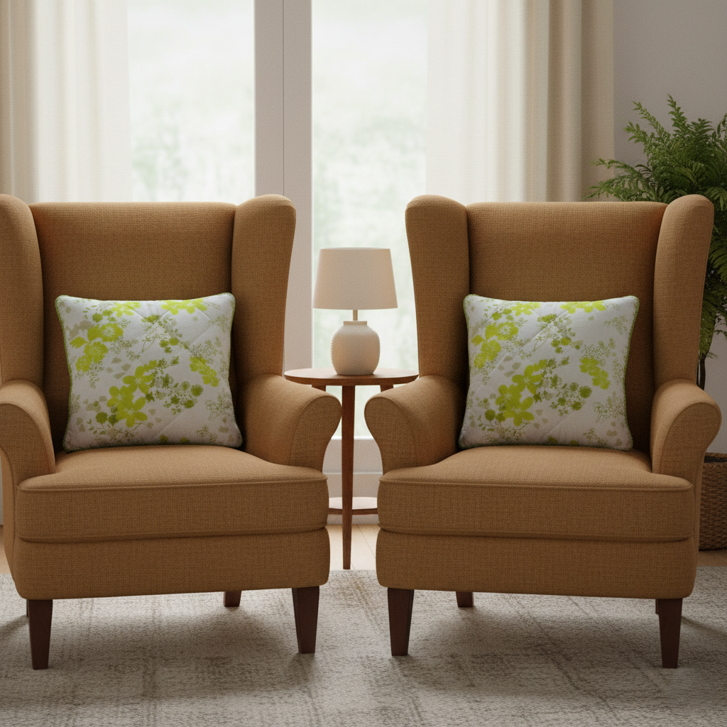 Pack of 2 Cushion Covers of Quilted Printed Fabric embellished with Fancy Cord (without Filling)