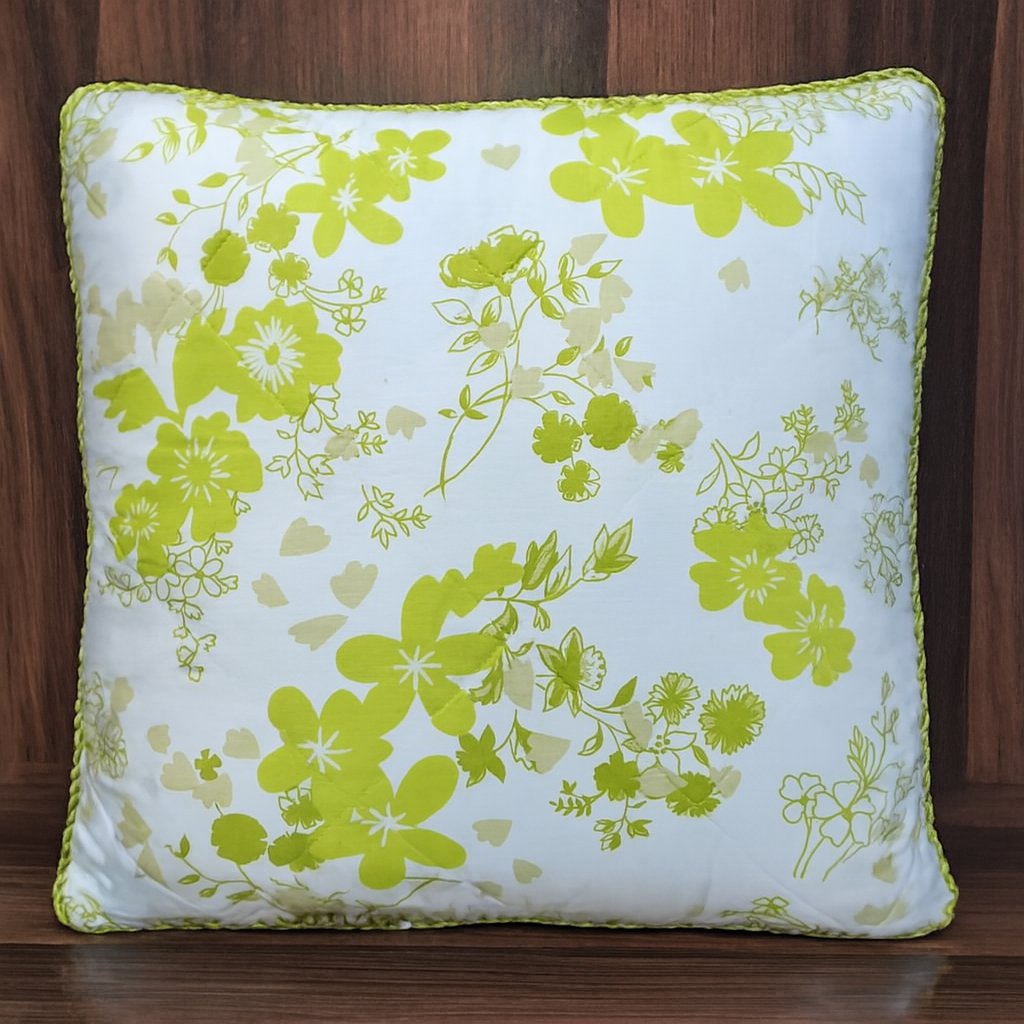 Pack of 2 Cushion Covers of Quilted Printed Fabric embellished with Fancy Cord (without Filling)