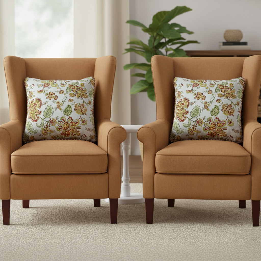 Pack of 2 Cushion Covers of Cotton Panama Printed Fabric embellished with Fancy Cord (Without Filling)