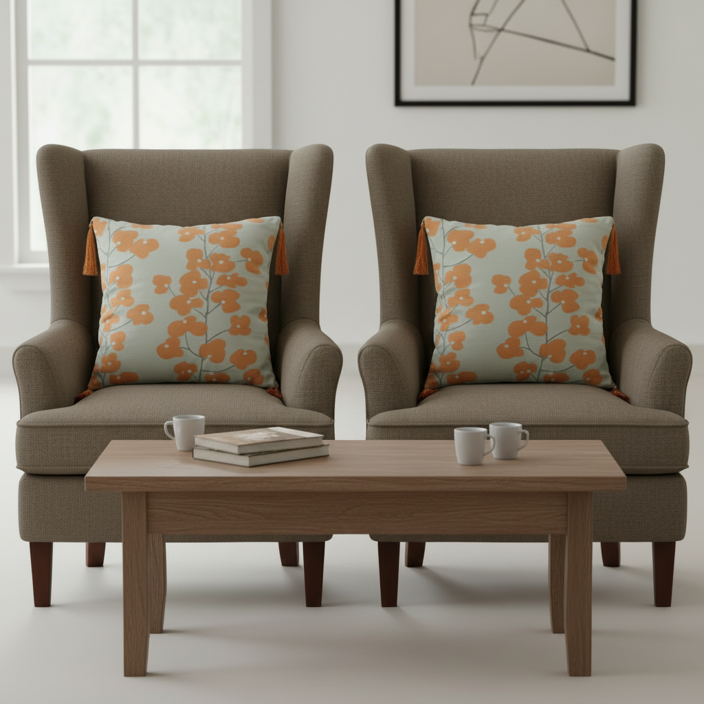 Pack of 2 Cushion Covers of Cotton Panama Printed Fabric embellished with Tassels (without Filling)