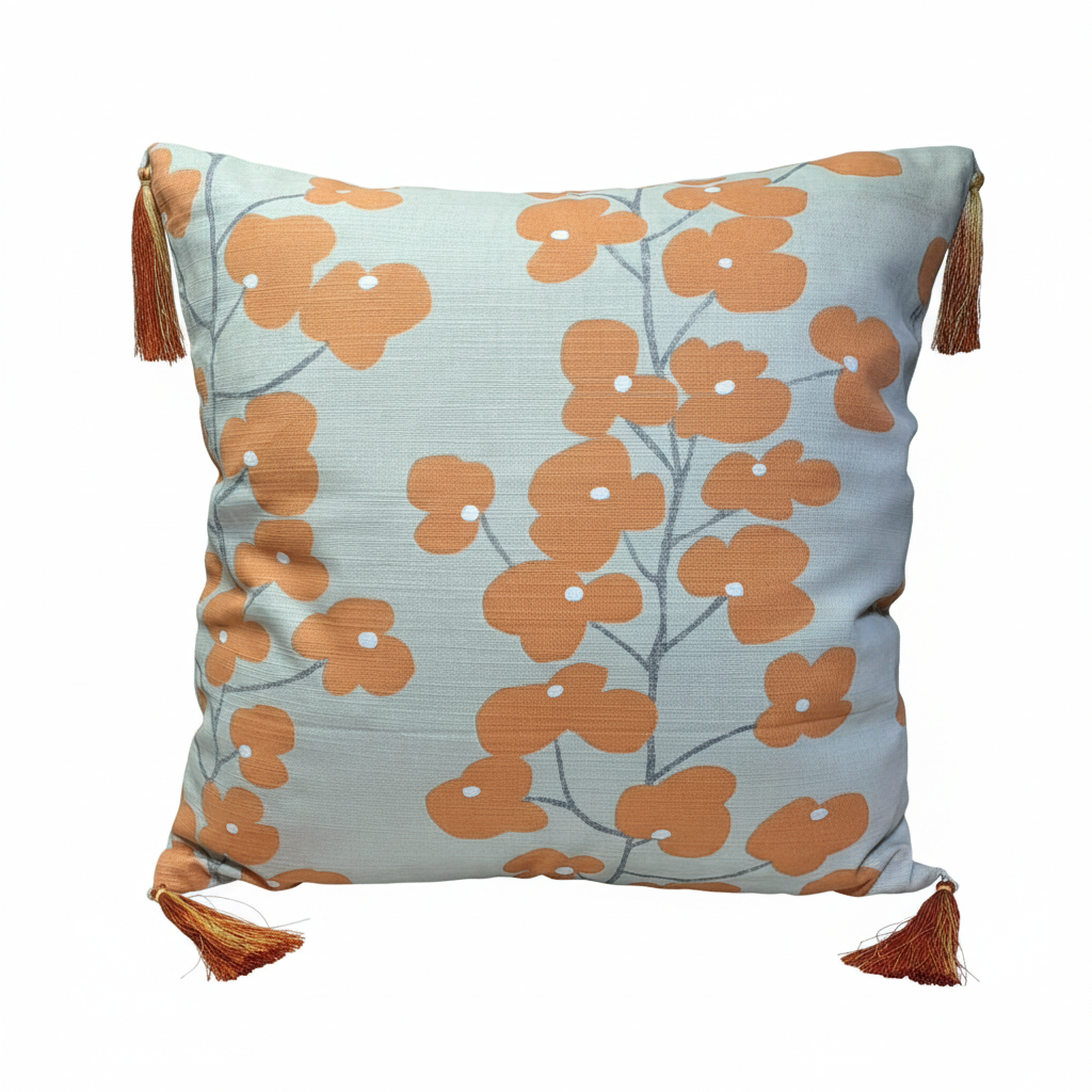 Pack of 2 Cushion Covers of Cotton Panama Printed Fabric embellished with Tassels (without Filling)