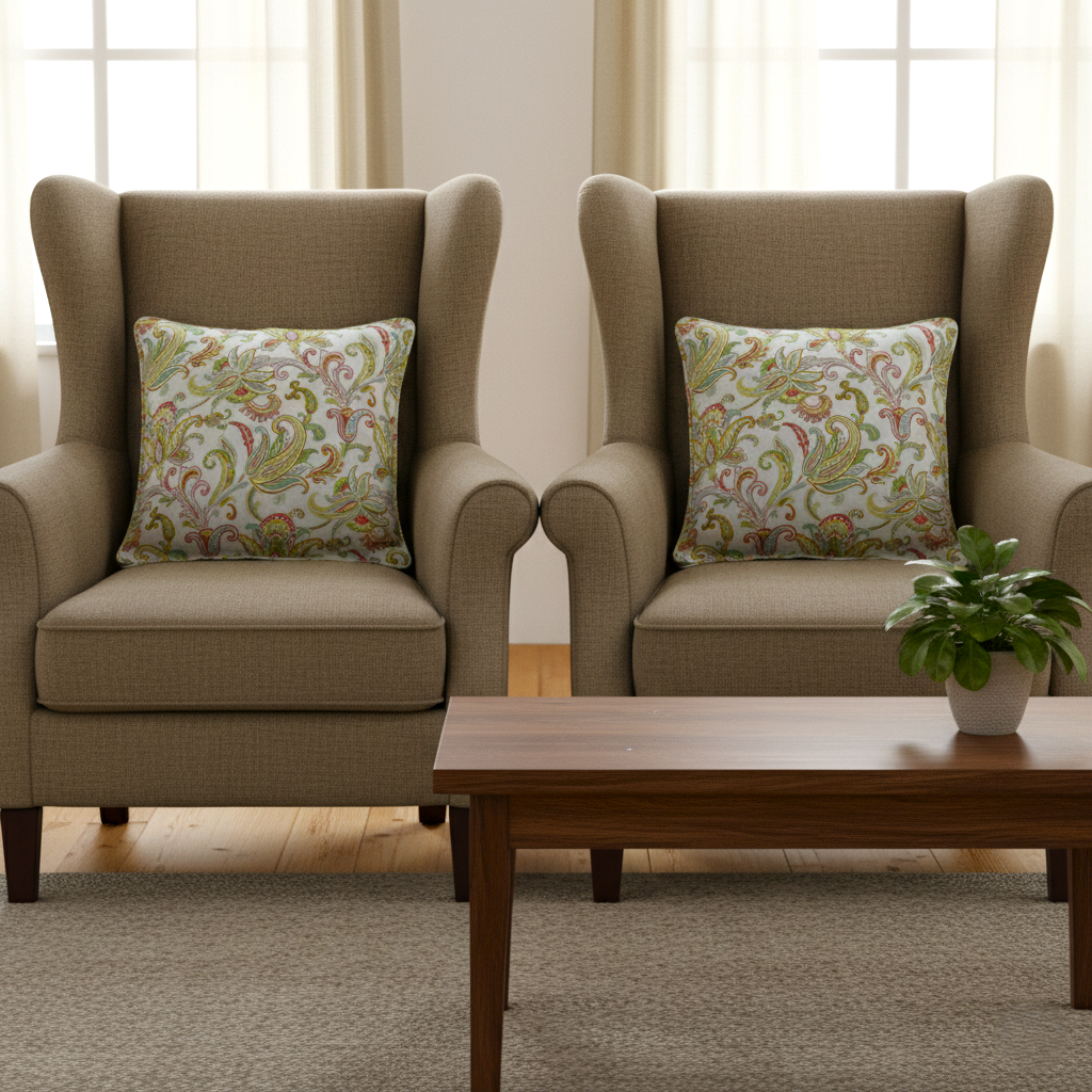 Pack of 2 Cord Piped Cushion Covers of Cotton Panama Printed Fabric (Without Filling)
