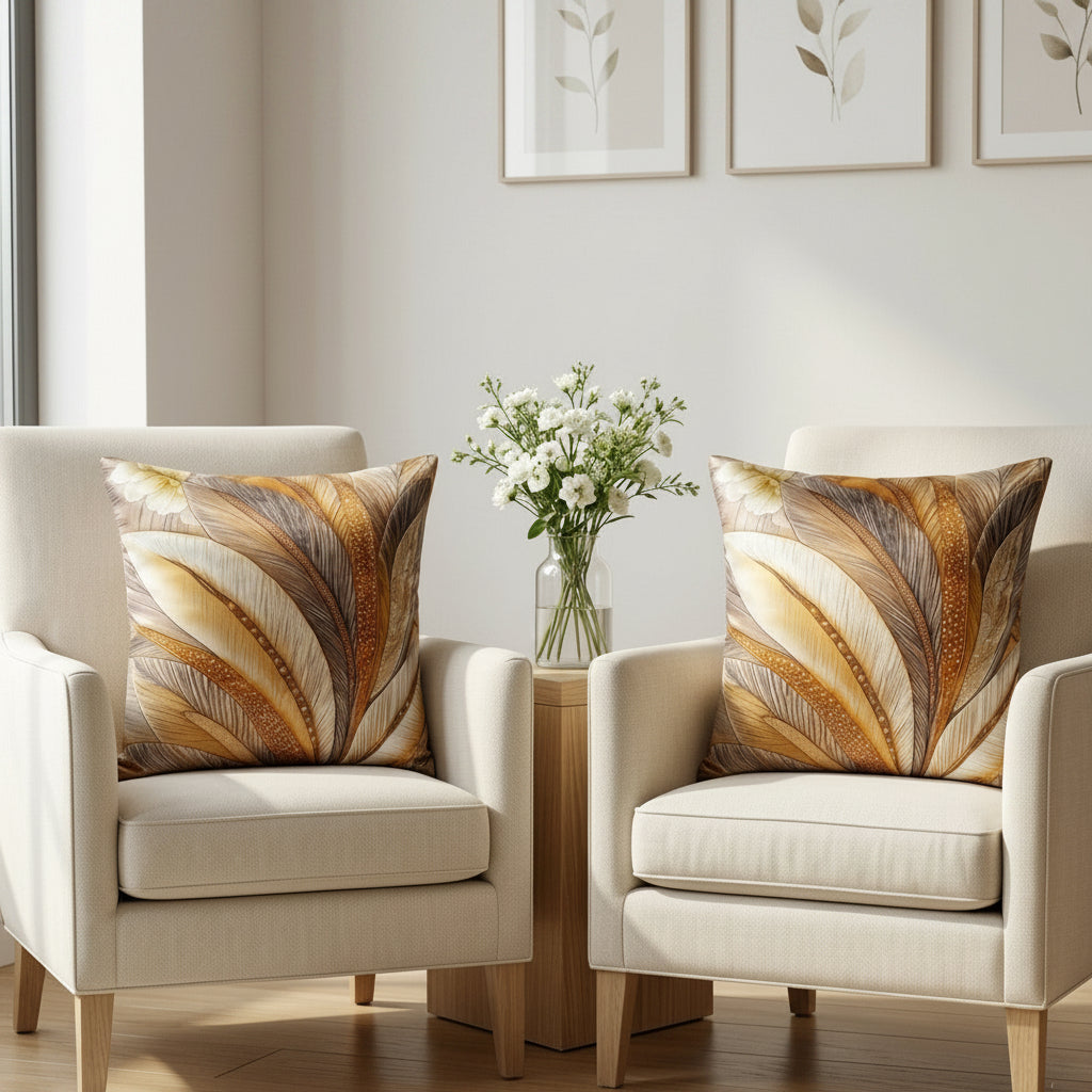 Pack of 2 Cushion Covers of 3-D Photo Printed (Foil) Autumn Leaves (Without Filling)