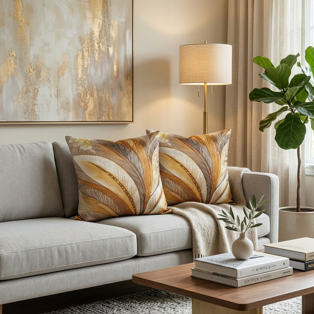Pack of 2 Cushion Covers of 3-D Photo Printed (Foil) Autumn Leaves (Without Filling)