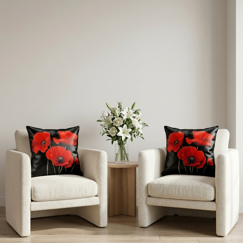 Pack of 2 Cushion Covers of 3-D Photo Printed (Foil) Red Poppy Flowers (Without Filling)