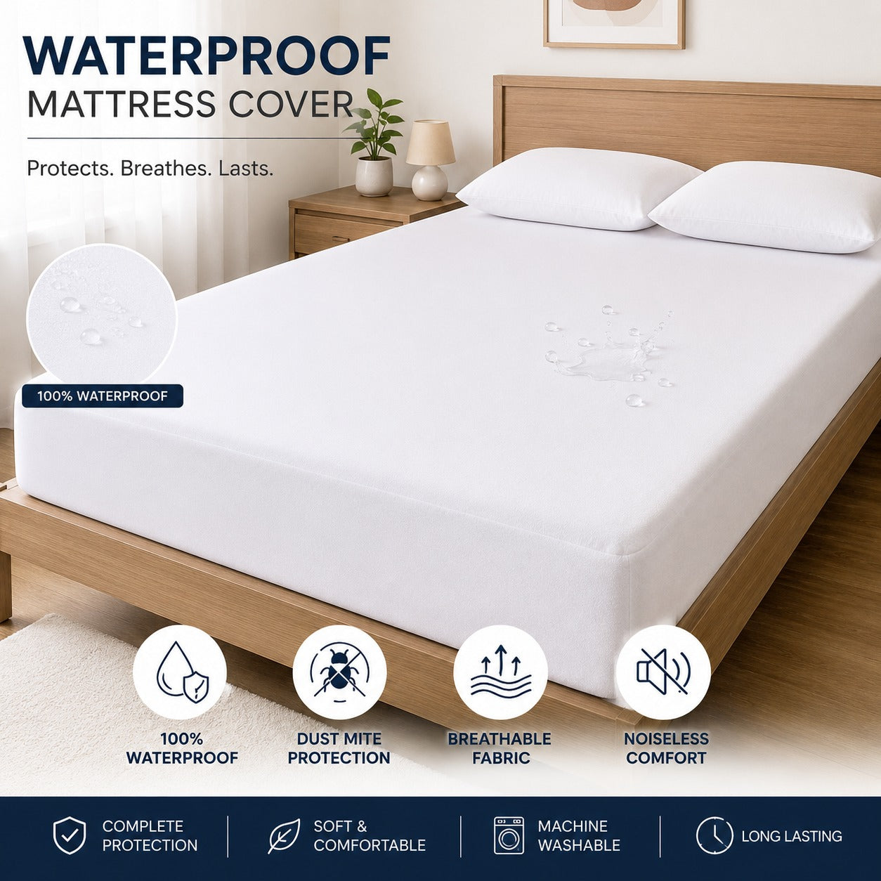 100% Cotton Terry Waterproof Mattress Protector (King)