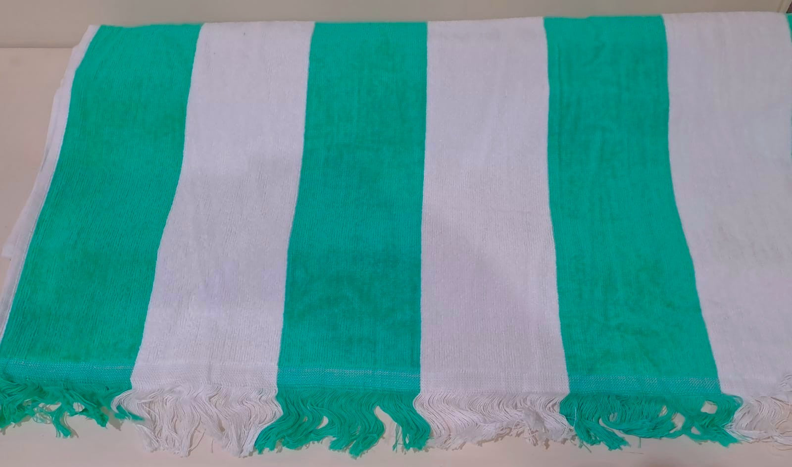 Premium Quality Yarn Dyed Bath Sheet (Green-White Stripes)