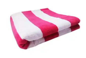 Premium Quality Yarn Dyed Bath Sheet with Fringed Edges (Pink-White Stripes)