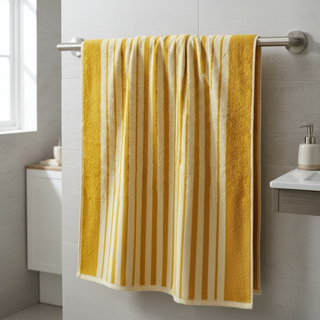 3 Pcs Premium Quality Yarn Dyed Towels Set (Yellow-Cream Stripes)