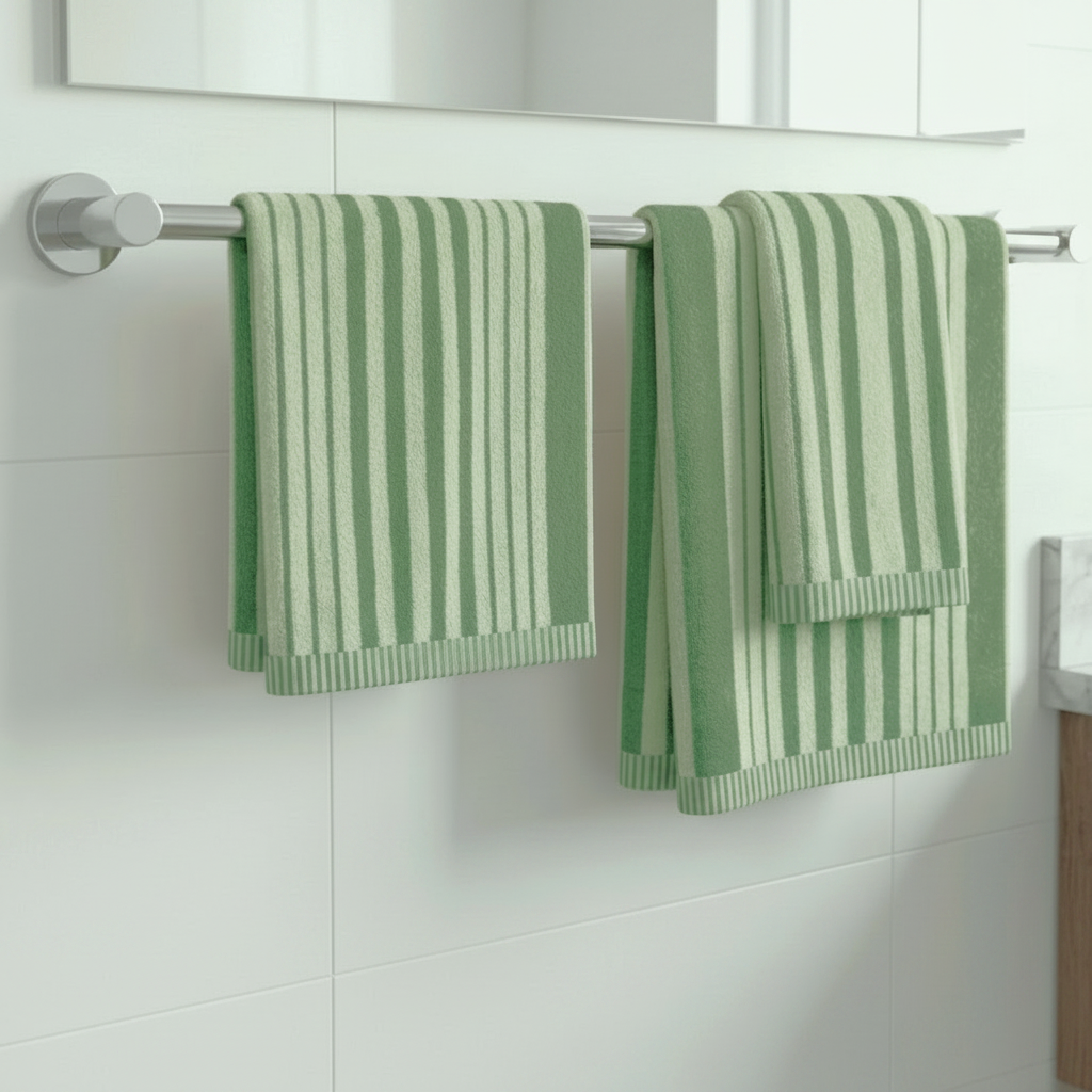 3 Pcs Premium Quality Yarn Dyed Towels Set (Light & Mid Green Stripes)