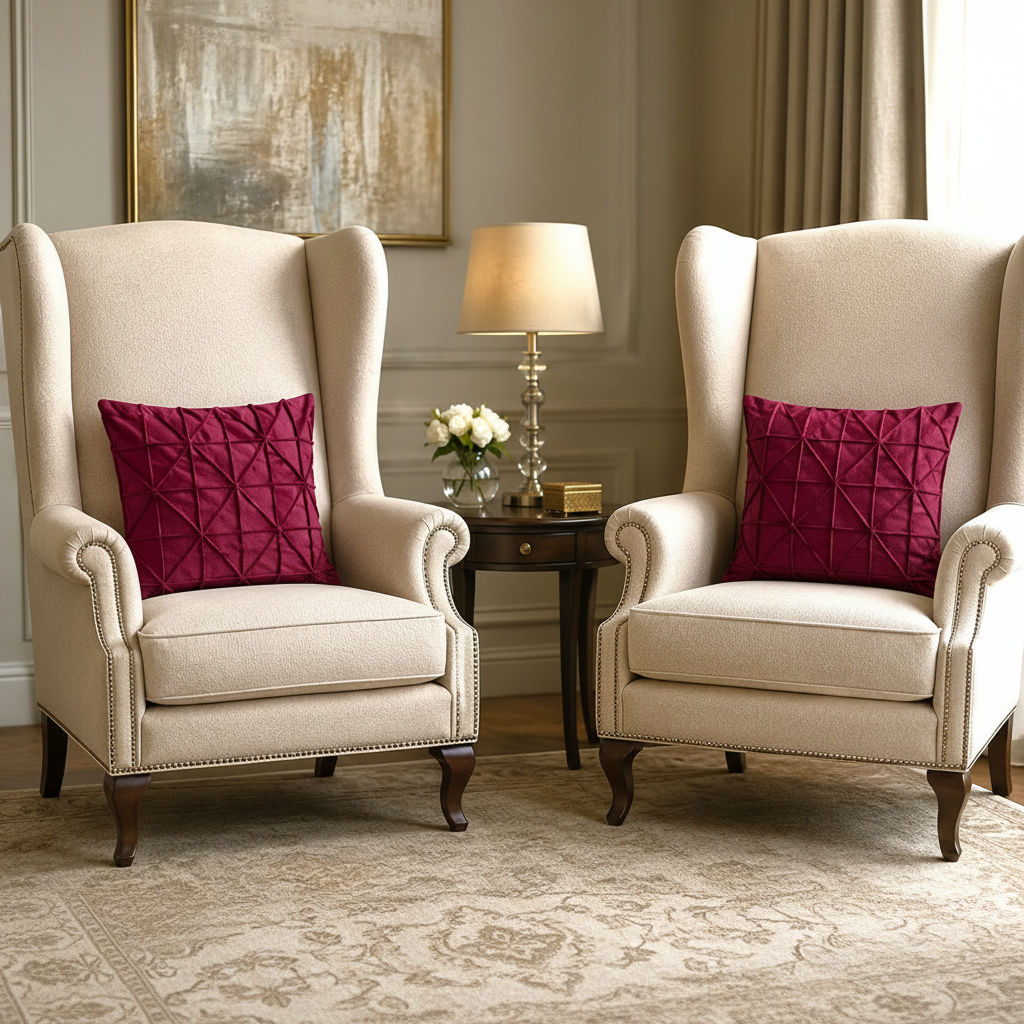 Pack of 2 Velvet Decorative Geometric Double Pleated Cushions (With Fillings)