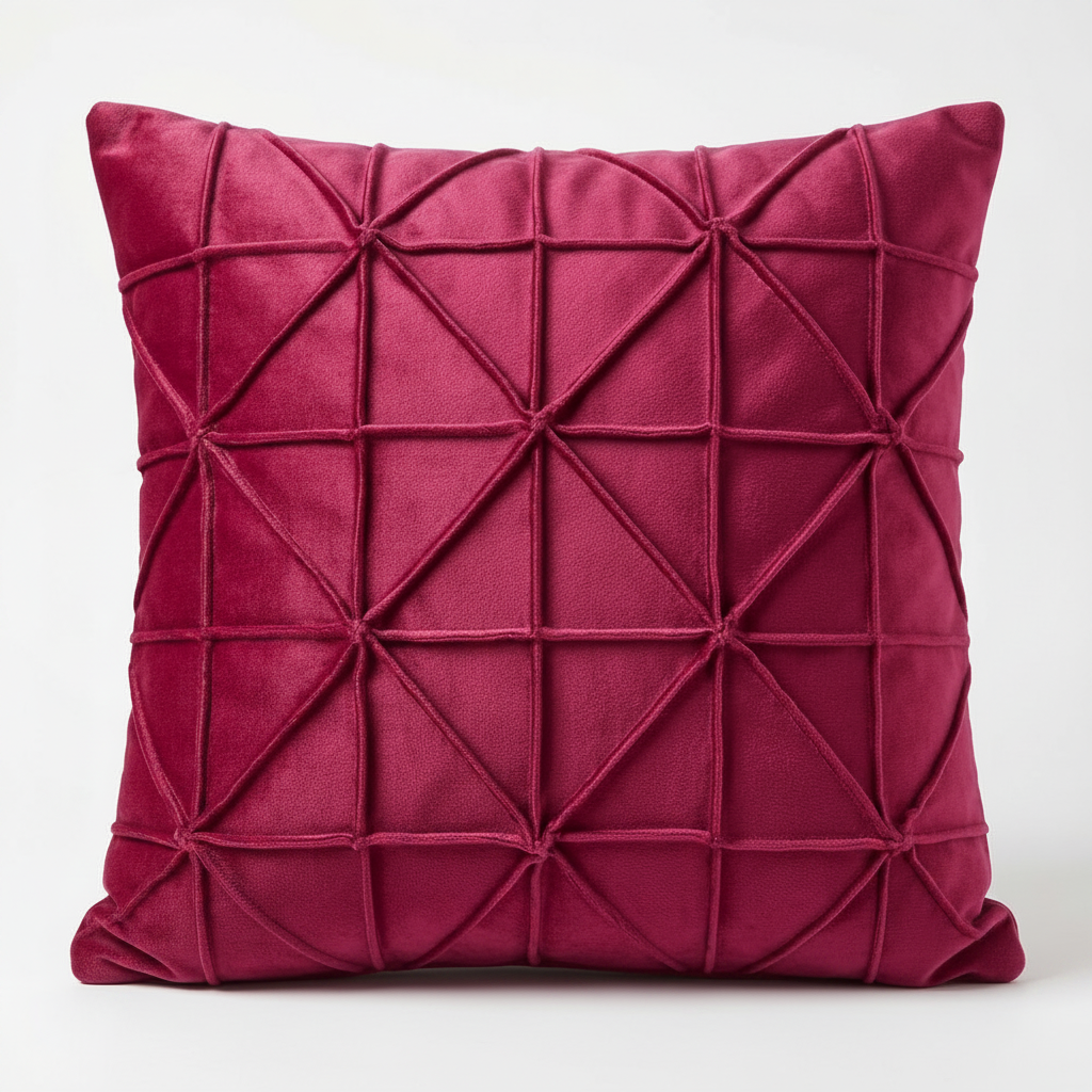 Pack of 2 Velvet Decorative Geometric Double Pleated Cushions (With Fillings)