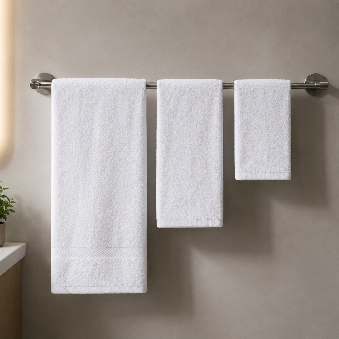 3-PCS White Towels Set (01 Bath Towel, 01 Hand Towel & 01 Face Towel)