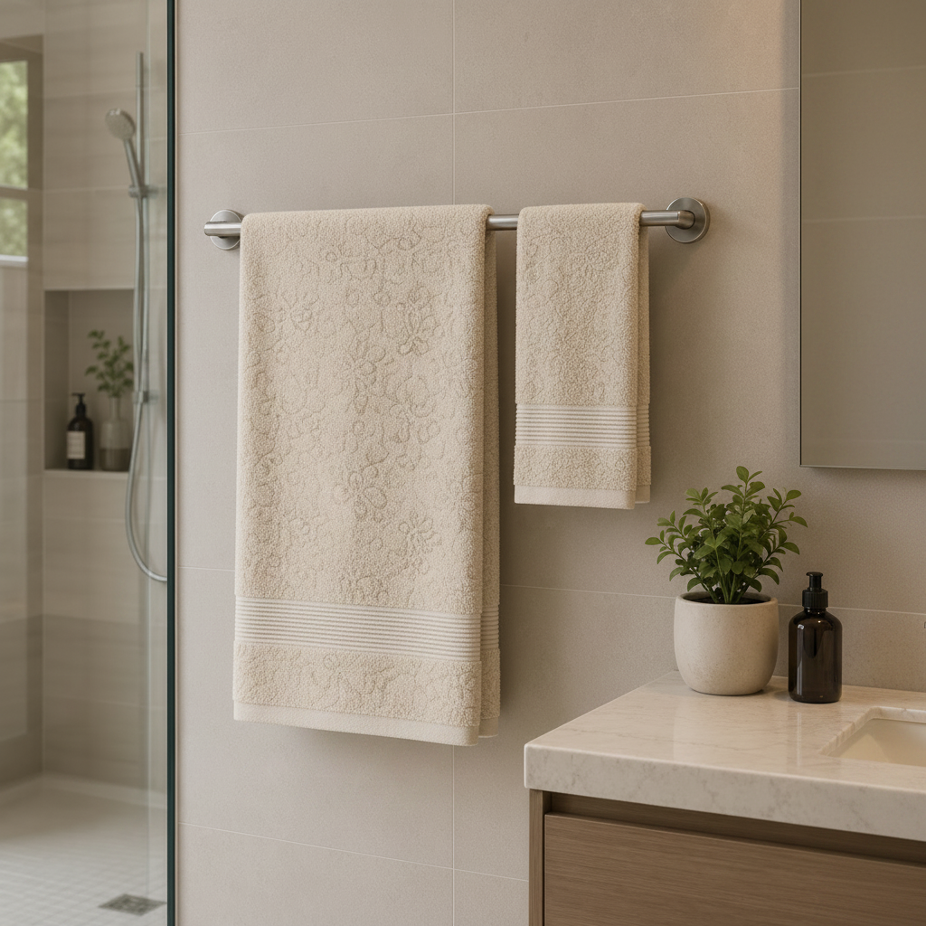2-Pcs Beige Towels Set (01 Bath Towel & 01 Hand Towel)