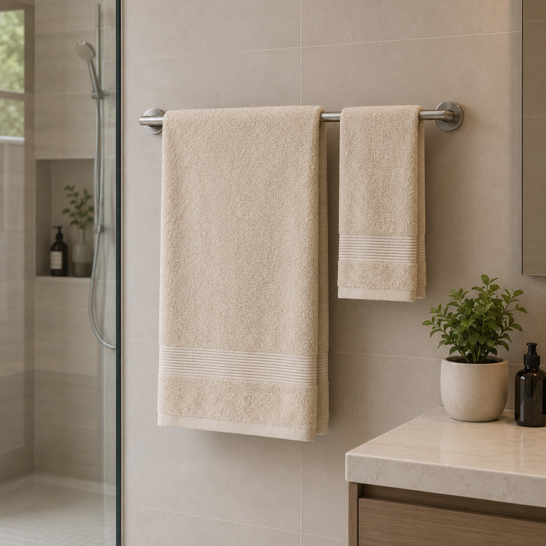 2-Pcs Beige Towels Set (01 Bath Towel & 01 Hand Towel)
